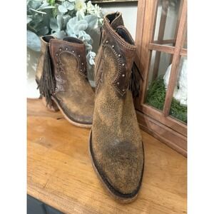 Liberty Black women's fringe zip ankle Cowboy Western boots sz 9 made in Mexico